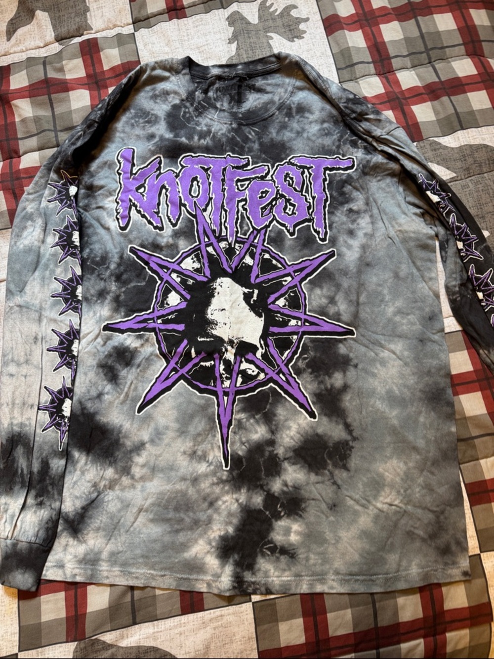 Knotfest Black Tie-Dye Long Sleeve Tee with Purple Graphic 2022